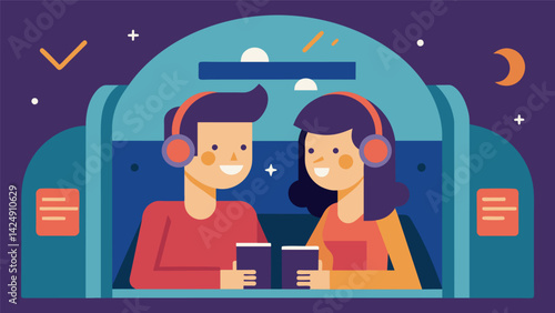A couple cozied up in a booth getting lost in the music and each others company. Vector illustration