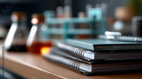 Dorm desk filled with binders and STEM kits for campus science fair project