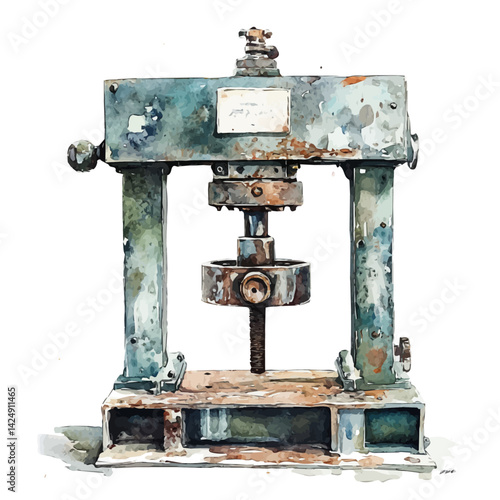 Metal press, watercolor illustration, isolated on a white background.

