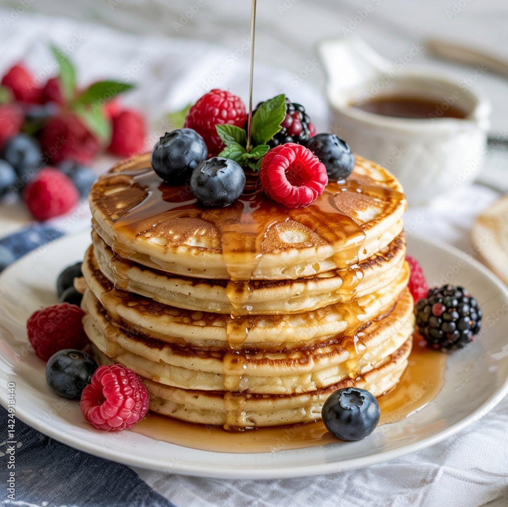 custom made wallpaper toronto digitalStack of Berries with Syrup Splash on Buttermilk Pancakes