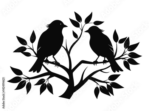 Wallpaper Mural A cute vector illustration shows a bird on a floral tree branch in spring nature Torontodigital.ca