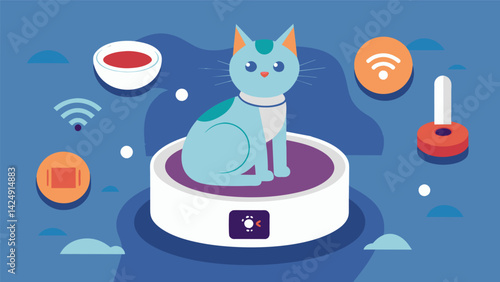 The ultimate litter box for pet owners who prioritize their cats wellbeing with health tracking abilities and early warning systems for potential. Vector illustration