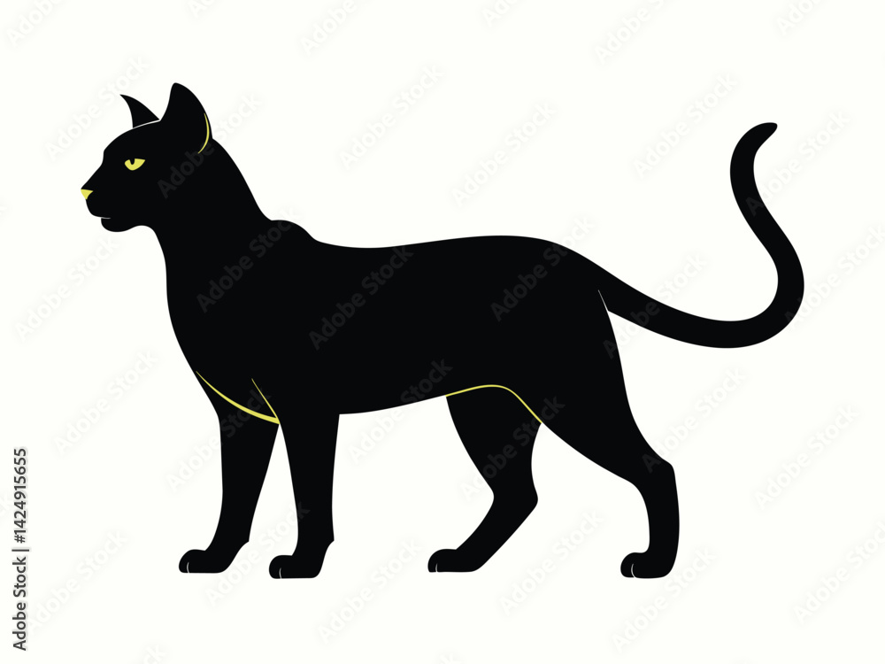 Obraz premium A black feline silhouette vector illustration of a cat, isolated on white