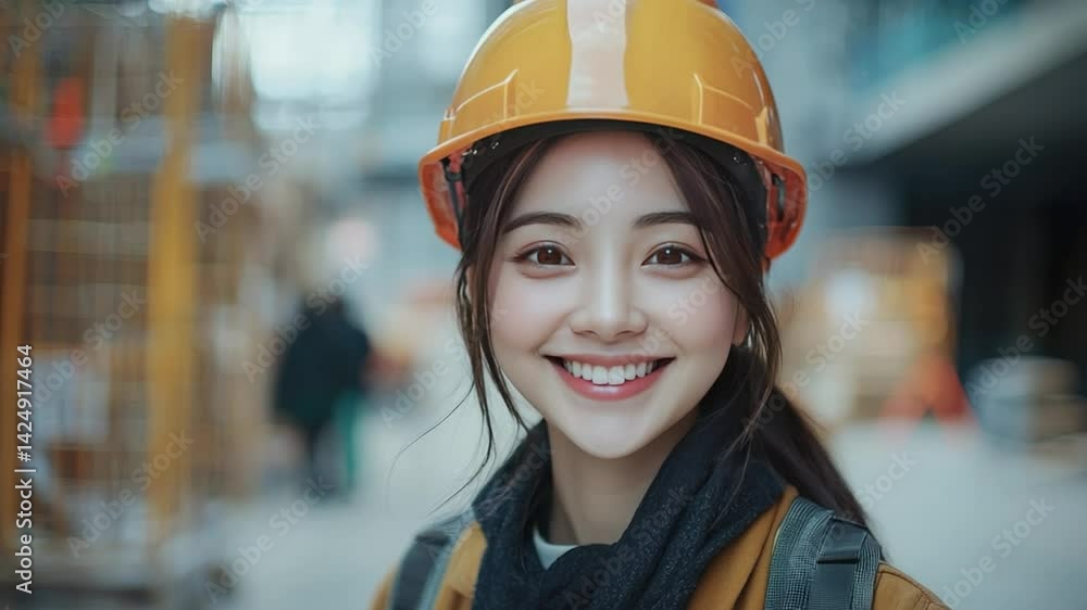 Construction Worker's Radiant Smile: A determined construction worker with a bright smile, showcasing a moment of pride and diligence amidst the backdrop of a construction site, symbolizing hard work. Construction Worker's Radiant Smile: A determined construction worker with a bright smile, showcasing a moment of pride and diligence amidst the backdrop of a construction site, symbolizing hard work.