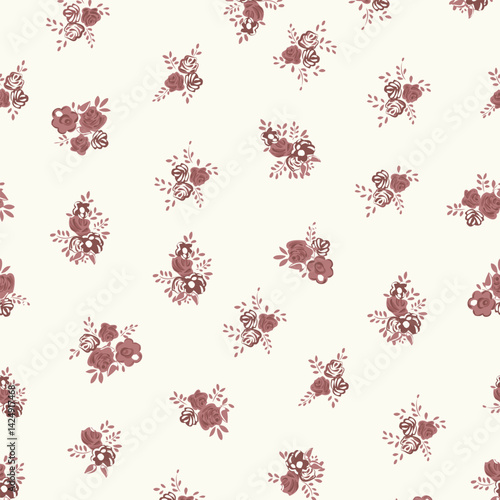 Vintage Rose Floral Seamless Pattern for Textile Print for Fabric – Classic Blush Bouquet on Cream Background