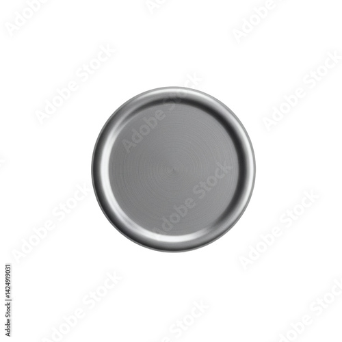 Round badge mockup, blank metal, isolated on transparent background, minimalistic