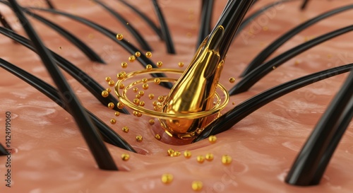 Hair follicle treatment with nourishing golden serum for scalp health and revitalization promoting beauty and strength