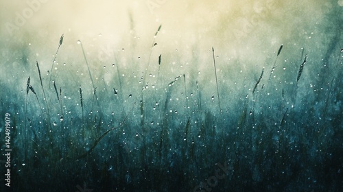 Obraz na płótnie Rain-soaked grasslands nature photography serene environment close-up perspective tranquil concept w salonie