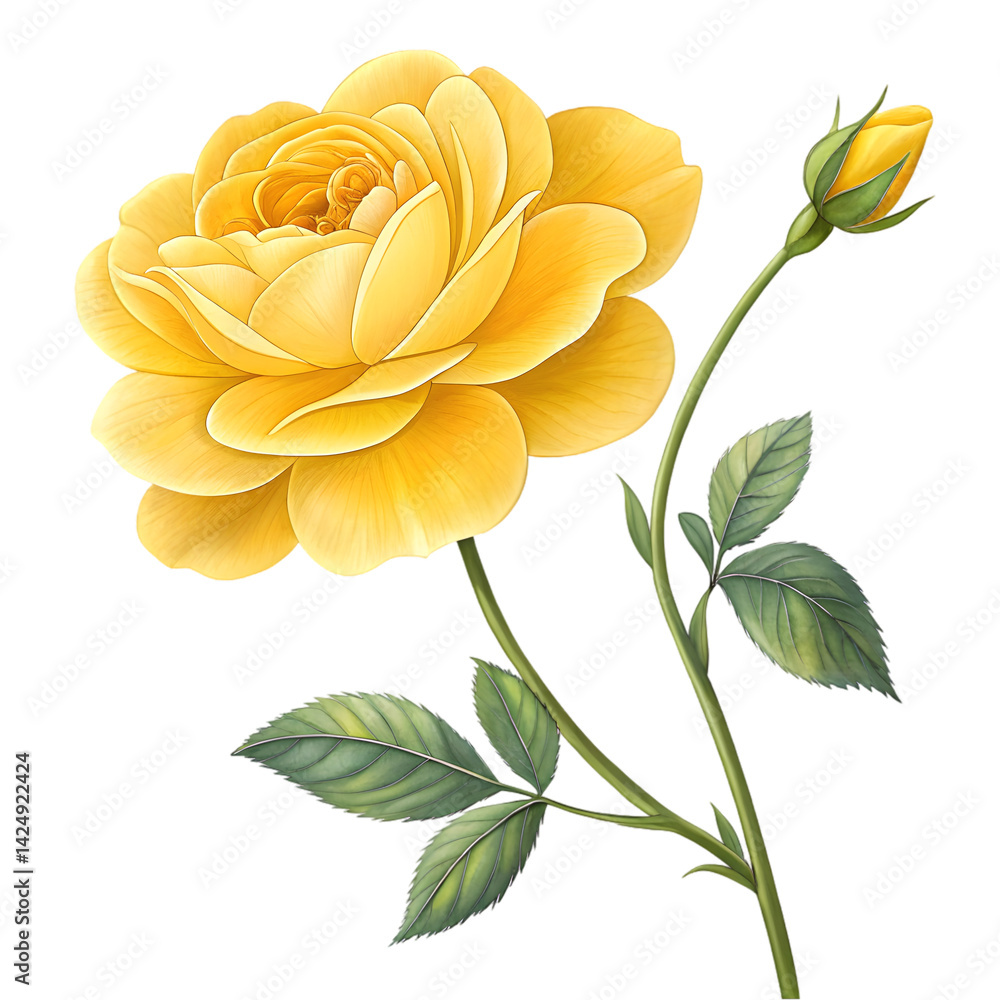 Obraz premium Yellow Rose Flower Blossom Bud Nature on transparent background