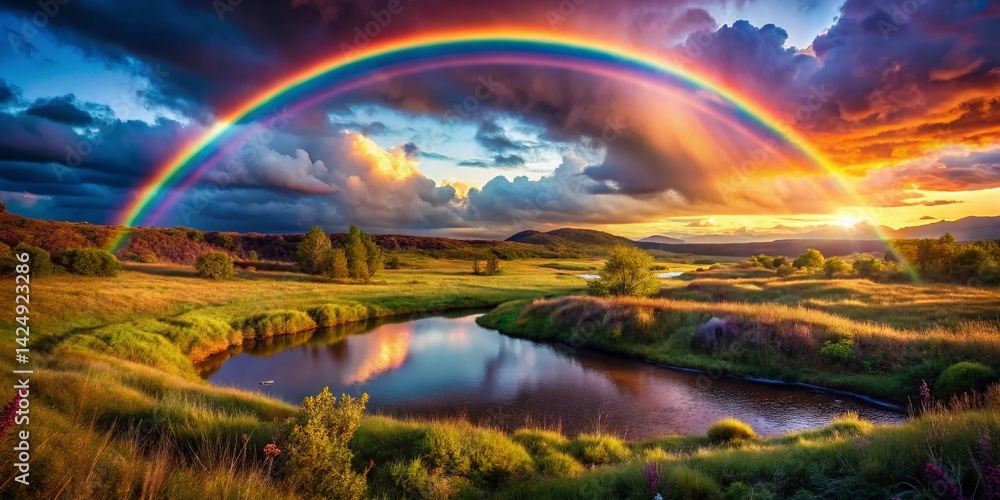 Obraz premium Surreal Rainbow Landscape: Vibrant Hues & Dreamlike Scenery