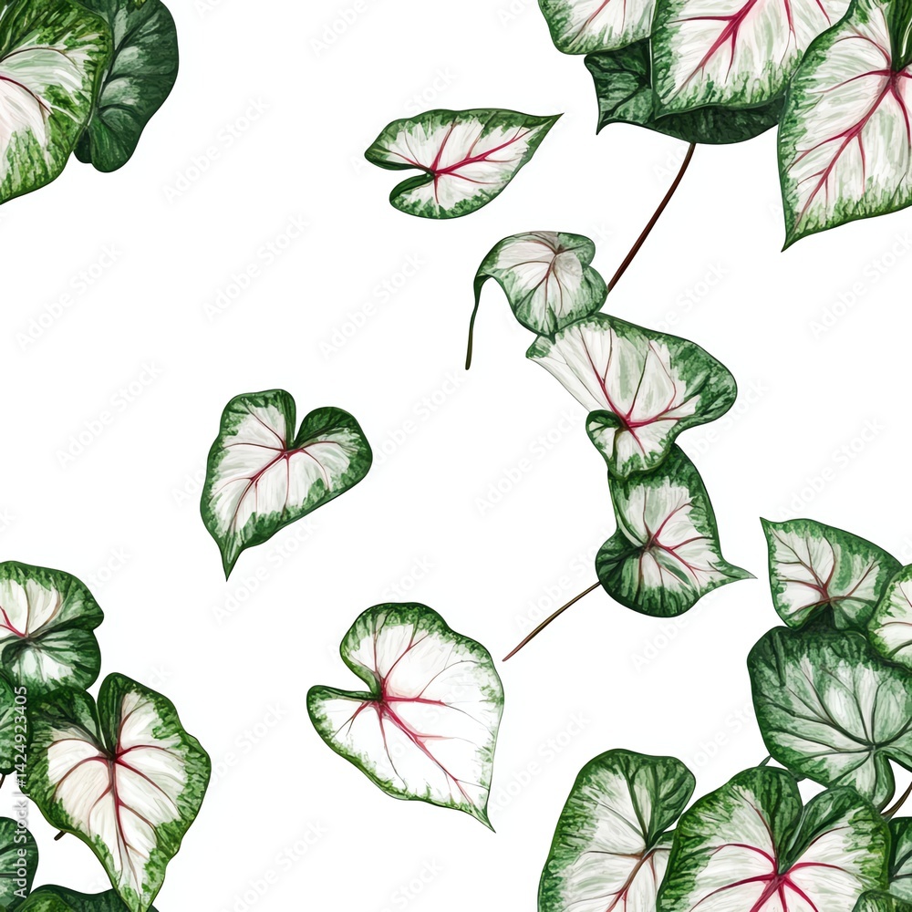 Caladium Leaf Pattern on White Background Watercolor Style Illustration Caladium Leaf Pattern on White Background Watercolor Style Illustration