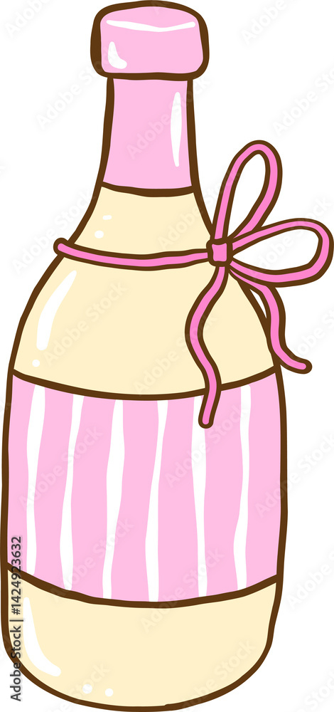 Pastel Farmer Market Pink Bottle of Wine Cartoon Hand Drawn Pastel Farmer Market Pink Bottle of Wine Cartoon Hand Drawn