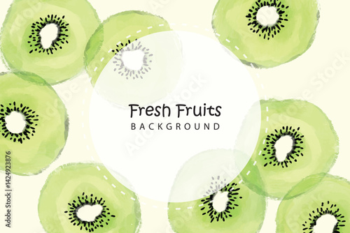 Sweet ripe green kiwi fruit watercolor frame