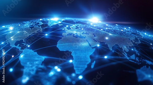 Global connectivity and technology advancements digital world infographic visualization futuristic environment aerial view network concept
