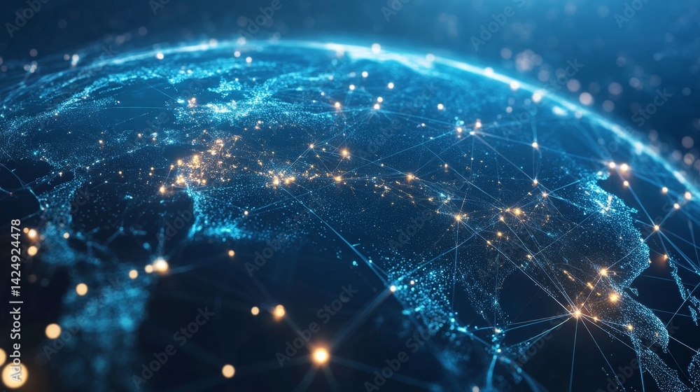 Global network connectivity earth view digital visualization high-tech environment aerial perspective information flow Global network connectivity earth view digital visualization high-tech environment aerial perspective information flow