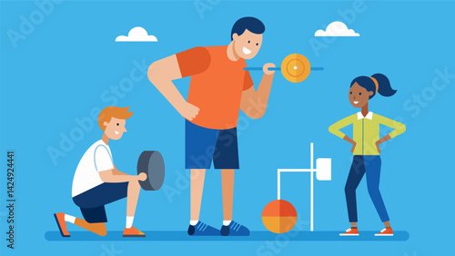 The coach offering modifications and alternatives to beginners who may have physical limitations or injuries.. Vector illustration