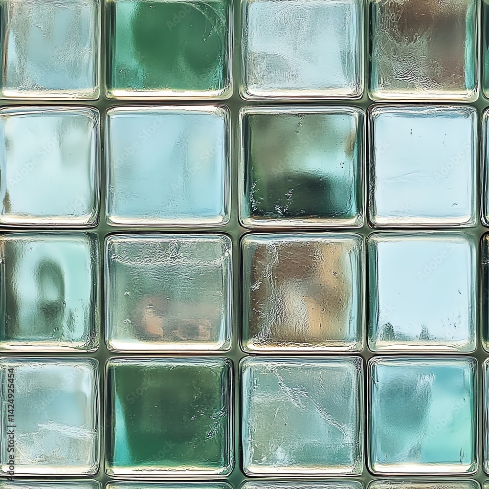 Abstract Glass Block Wall Texture with Blue and Green Tones