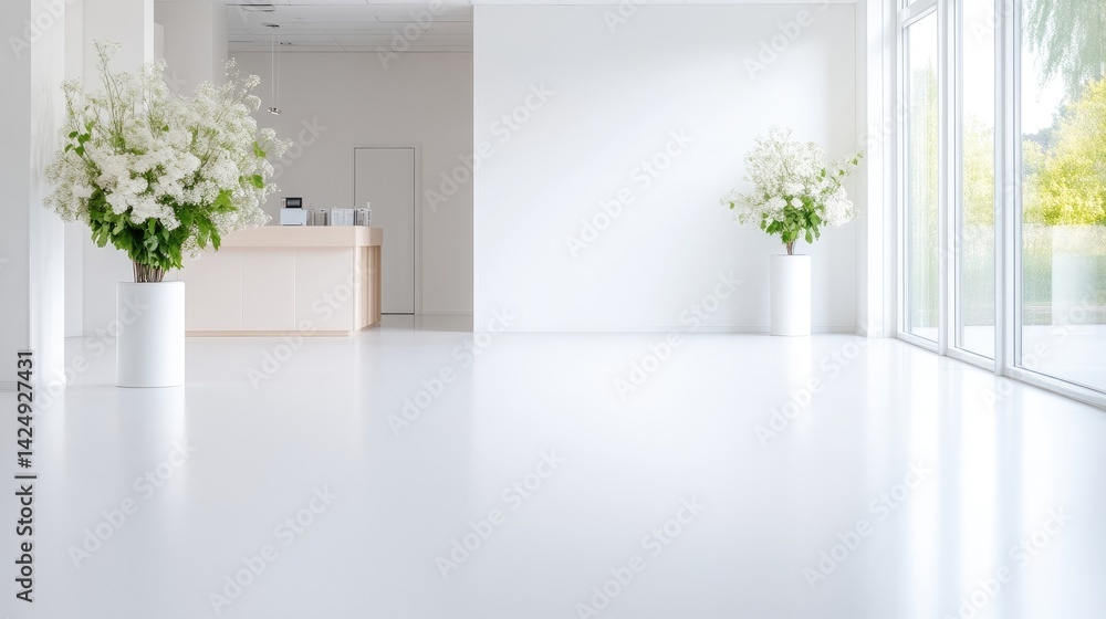 Fototapeta premium Modern, minimalist reception area with white flowers
