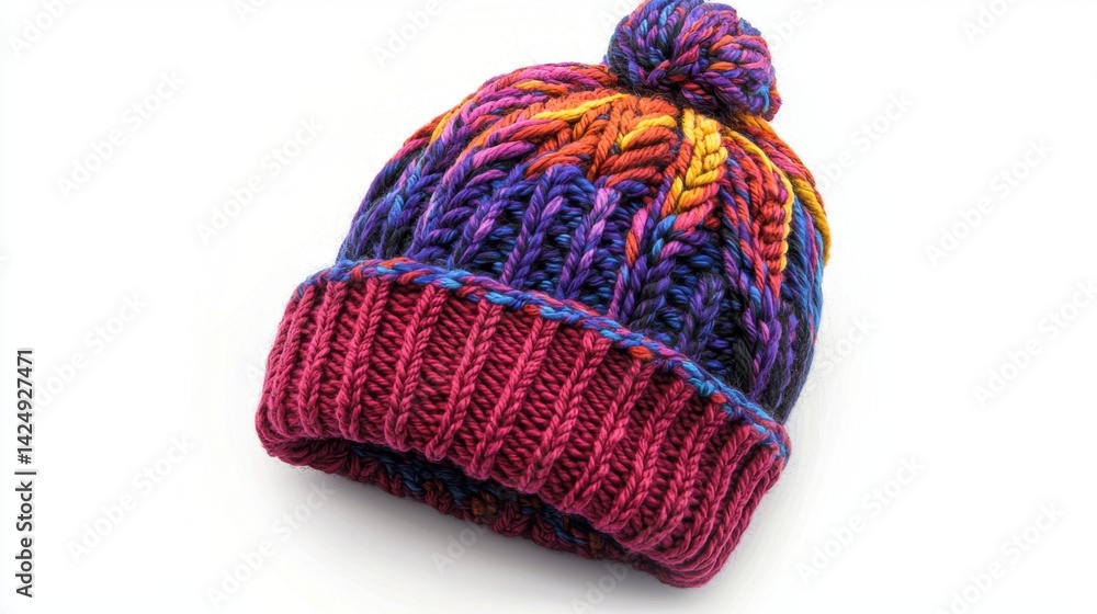 Colorful knitted winter hat with pom-pom. Colorful knitted winter hat with pom-pom.
