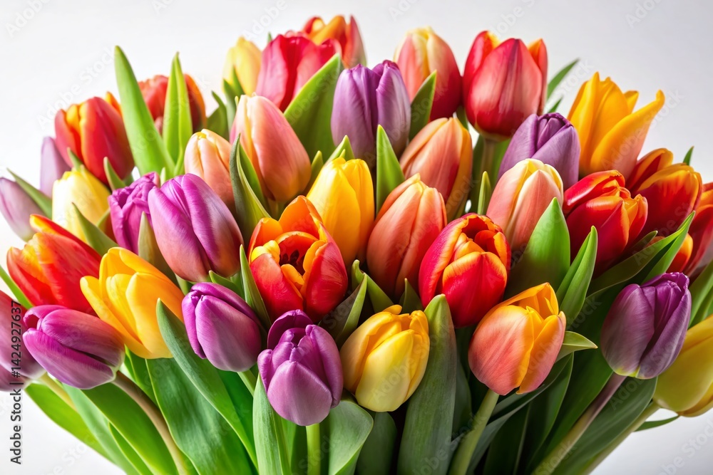 Vibrant Colorful Tulip Bouquet Spring Flowers Closeup Studio Shot Vibrant Colorful Tulip Bouquet Spring Flowers Closeup Studio Shot