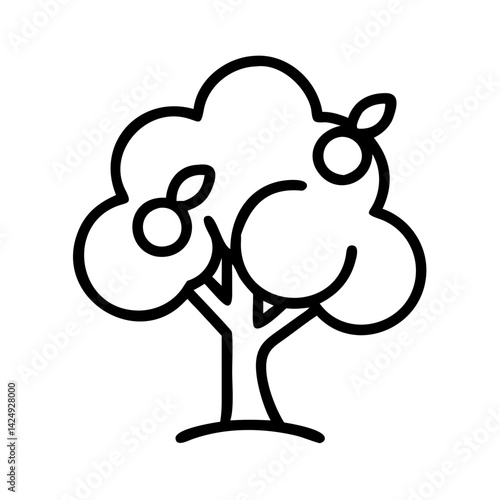 plum tree line drawn outline vector art - illustration of plum tree isolated transparent background