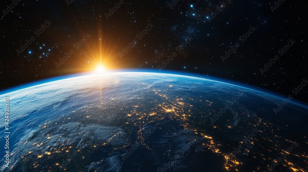 Sunrise over earth a stunning view from space cosmic landscape planetary perspective celestial beauty Sunrise over earth a stunning view from space cosmic landscape planetary perspective celestial beauty