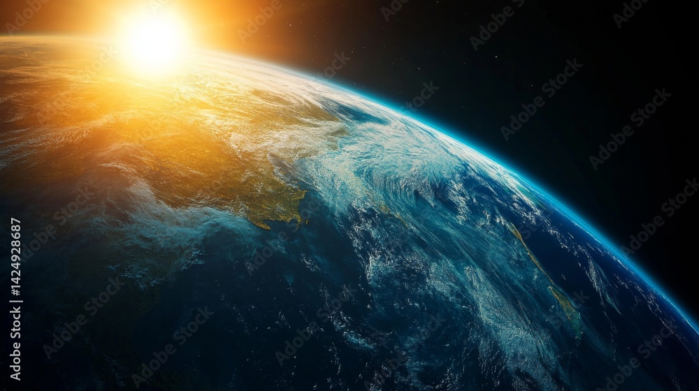 Fototapeta premium Sunrise over earth a stunning view of the planet from space nature astronomical landscape cosmic perspective