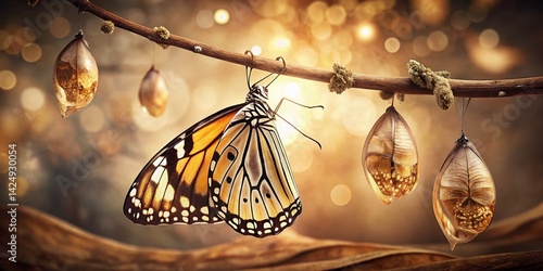 Vintage Butterfly Emerging from Cocoon - Nature Photography Stock Photo