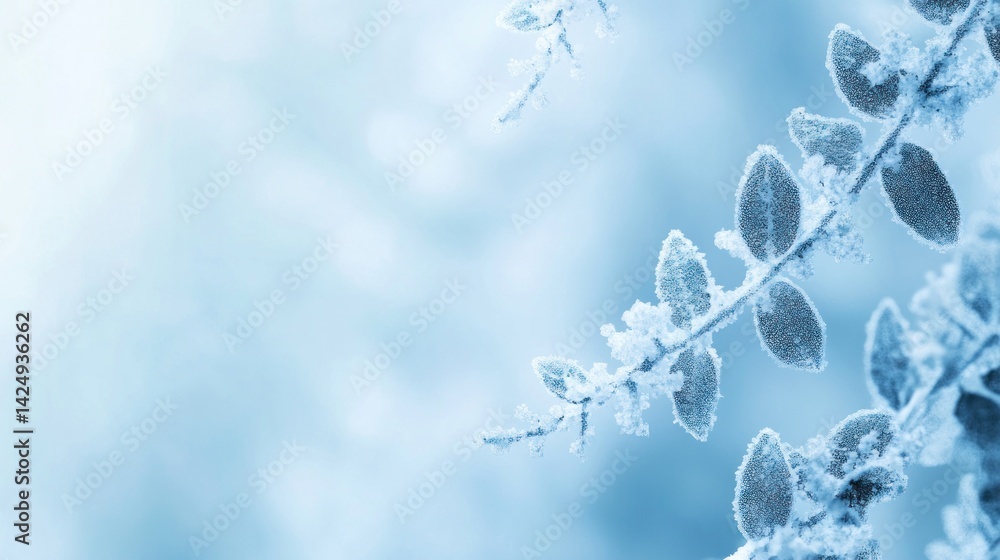 Fototapeta premium Frozen winter branches, delicate leaves frosted with ice.