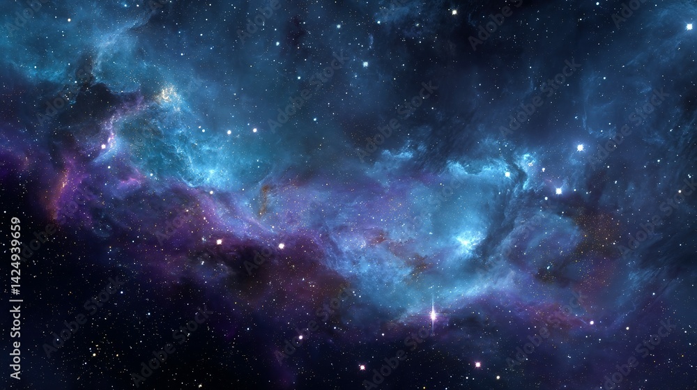 Naklejka premium Vast expanse of a cosmic nebula with swirling clouds of gas and stars.
