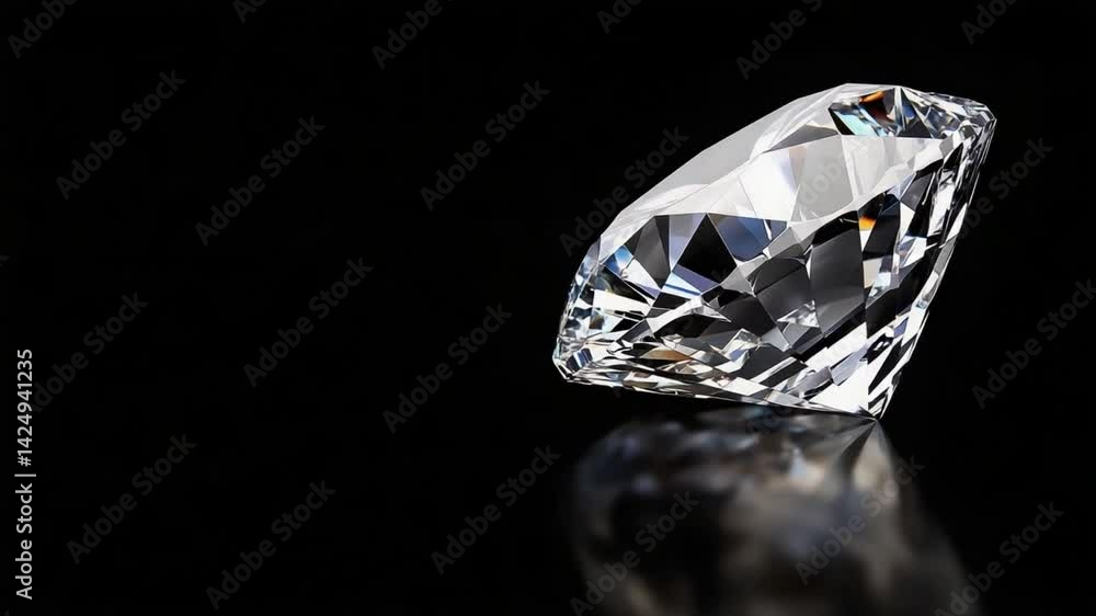 Brilliant Cut Diamond on Black Background with Reflection Brilliant Cut Diamond on Black Background with Reflection