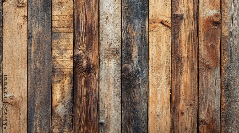 Rustic wooden wall with varied textures and colors, ideal for backgrounds Rustic wooden wall with varied textures and colors, ideal for backgrounds