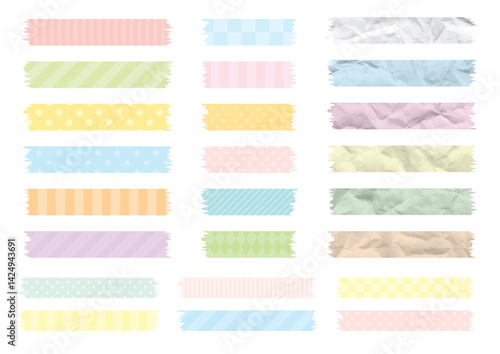 パステルカラーの模様やしわのある切られたテープセット