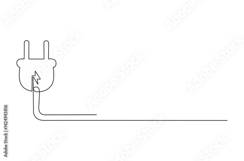 Continuous one line drawing of Electric plug in. Single line drawing illustration of Electrical plug. Go green energy concept vector art. Doodle line illustration.