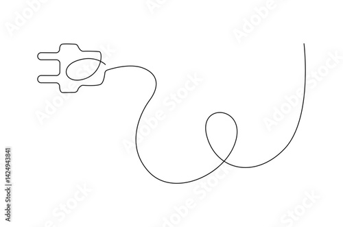 Continuous one line drawing of Electric plug in. Single line drawing illustration of Electrical plug. Go green energy concept vector art. Doodle line illustration.