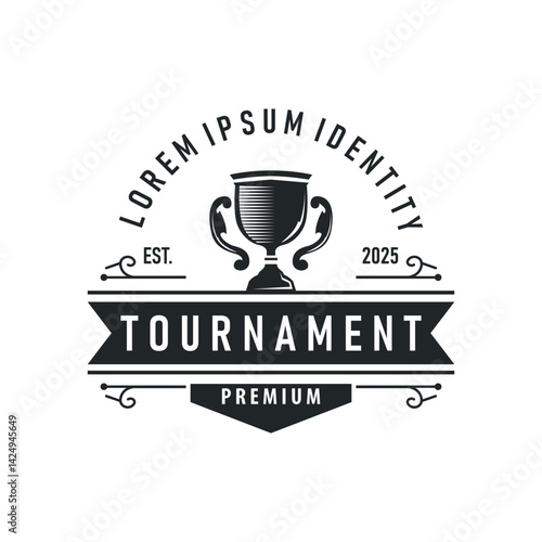 simple championship design with trophy logo victory cup concept vintage simple minimalist modern elegant symbol illustration victory template and brand