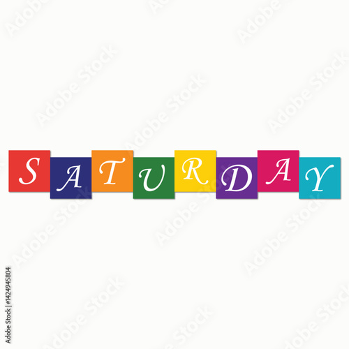 Bold Colorful Saturday Text – Vibrant Weekday Typography Design Isolated on White, Saturday, 