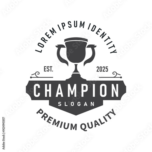 simple championship design with trophy logo victory cup concept vintage simple minimalist modern elegant symbol illustration victory template and brand