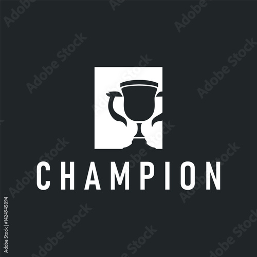 simple championship design with trophy logo victory cup concept vintage simple minimalist modern elegant symbol illustration victory template and brand