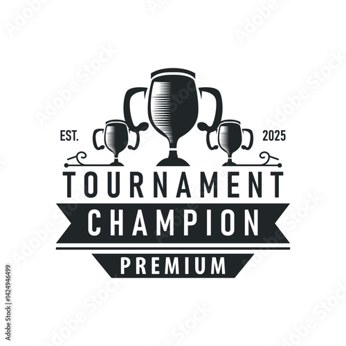 simple championship design with trophy logo victory cup concept vintage simple minimalist modern elegant symbol illustration victory template and brand