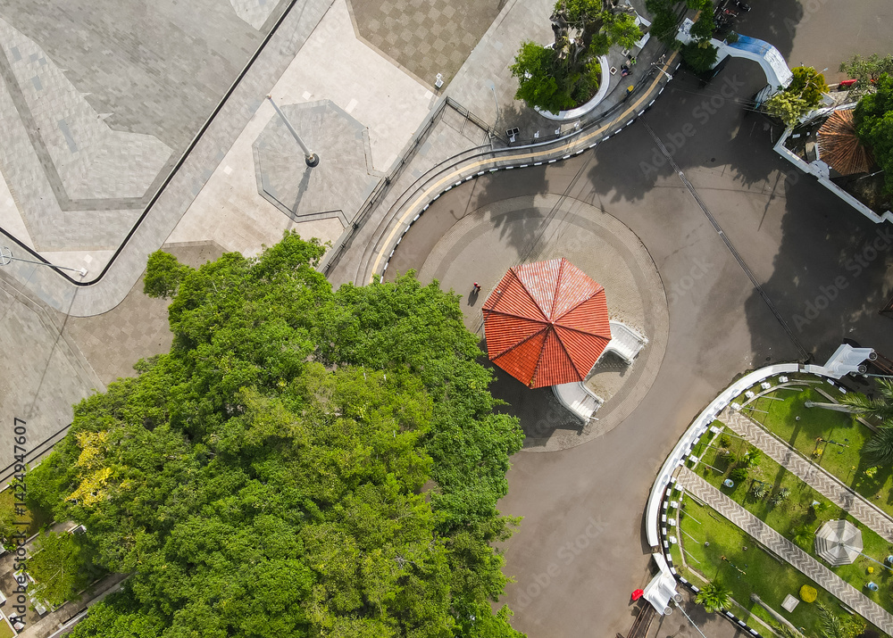 Garut City Square seen from above, a public open space where the people of Garut gather and carry out social activities, nearby is the regent's office and the grand mosque.