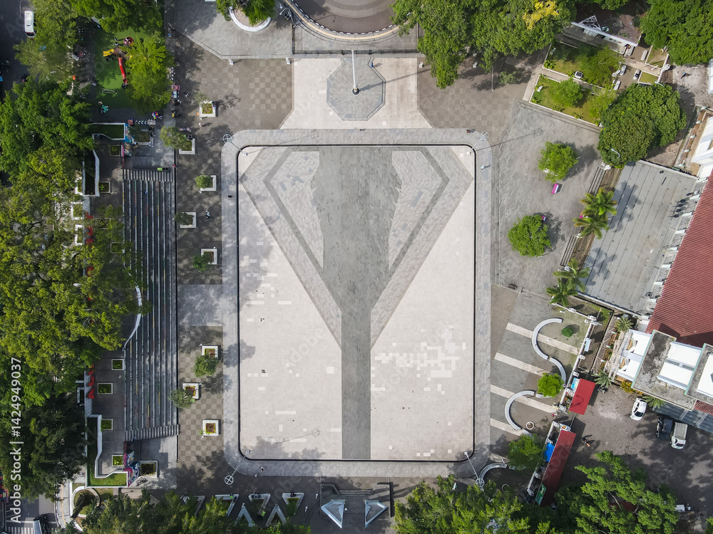 Garut City Square seen from above, a public open space where the people of Garut gather and carry out social activities, nearby is the regent's office and the grand mosque.