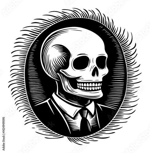 Detailed Skull Illustration in Traditional Engraving Style