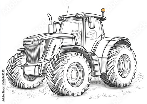 Sketch of a powerful modern tractor with large tires.