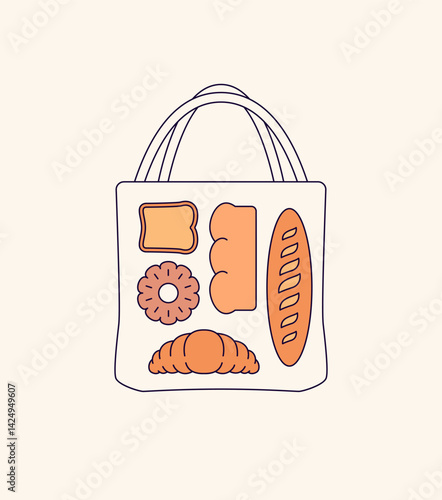 Tote Bag Filled with Baked Goods Hand drawn illustration