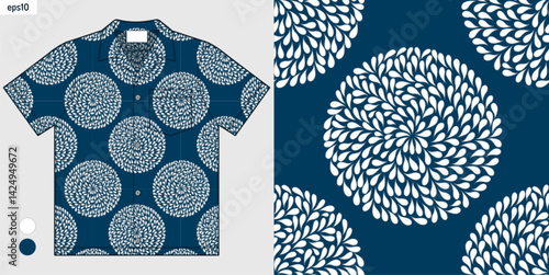seamless leaf circle shape pattern for Hawaii shirt. Tropical summer fashion trend. Vector design for beachwear, fashion mockup presentation, fabric print clothing. Not created by AI.