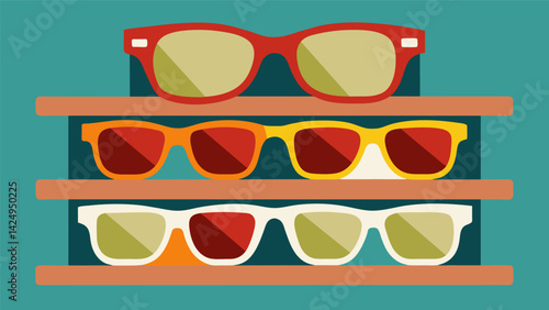 A display of curated vintage sunglasses offers unique and stylish options for those wanting to add a touch of retro flair to their eyewear collection.. Vector illustration