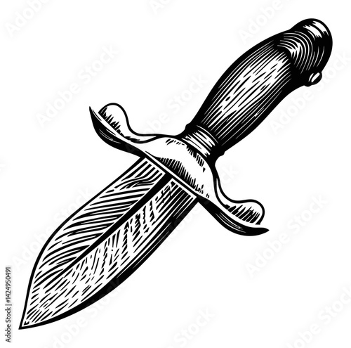 Vintage Engraved Knife Illustration in Black and White Style