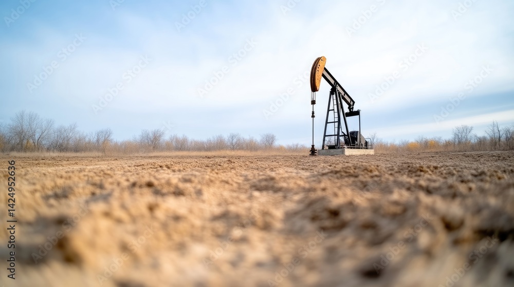 Fototapeta premium Oil pump jack on a barren landscape