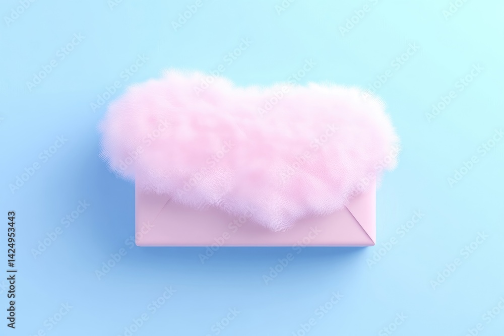 Pink heart-shaped cloud on a pastel envelope Pink heart-shaped cloud on a pastel envelope